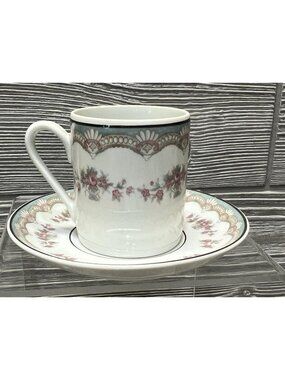 Vintage Leart Demitasse Espresso Cup Saucer Made in Brazil Pink Blue Floral